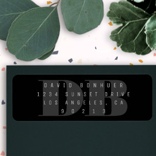 Etiqueta de dirección de retorno de monograma negr