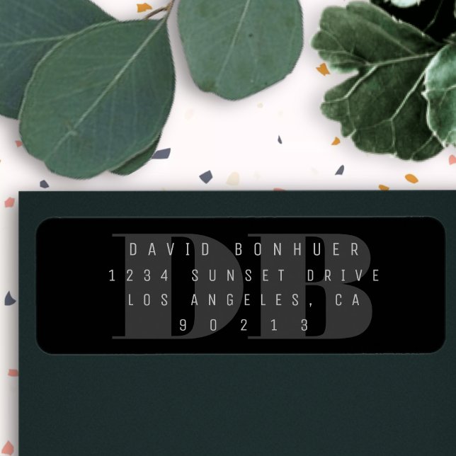 Etiqueta de dirección de retorno de monograma negr (Subido por el creador)