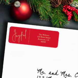 Etiqueta de dirección de retorno de Navidad en oro