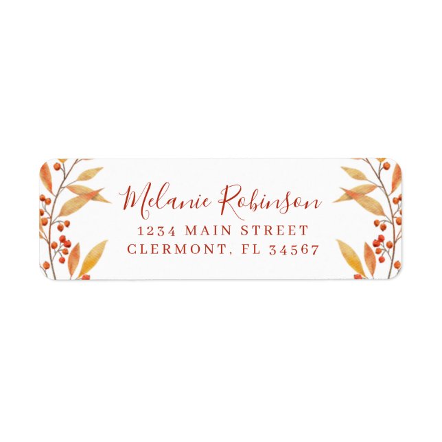 Etiqueta de dirección de retorno de otoño de acuar (Frente)