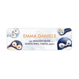 Etiqueta de dirección de retorno de penguin Winter