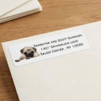 Etiqueta de dirección de retorno de perro pug acua