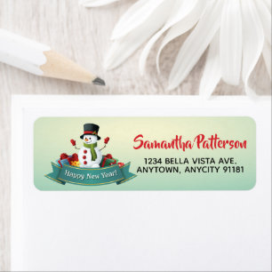 Etiqueta de dirección de retorno de Snowman de Año