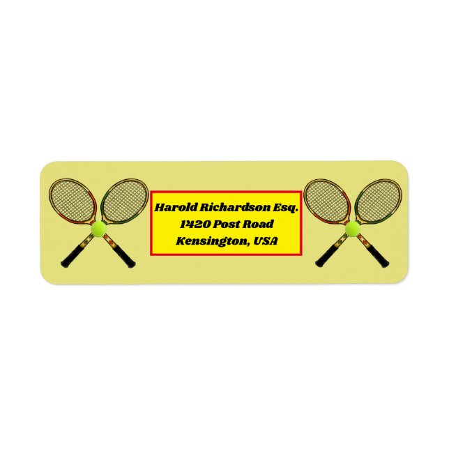 Etiqueta de dirección de retorno de tenis (Frente)
