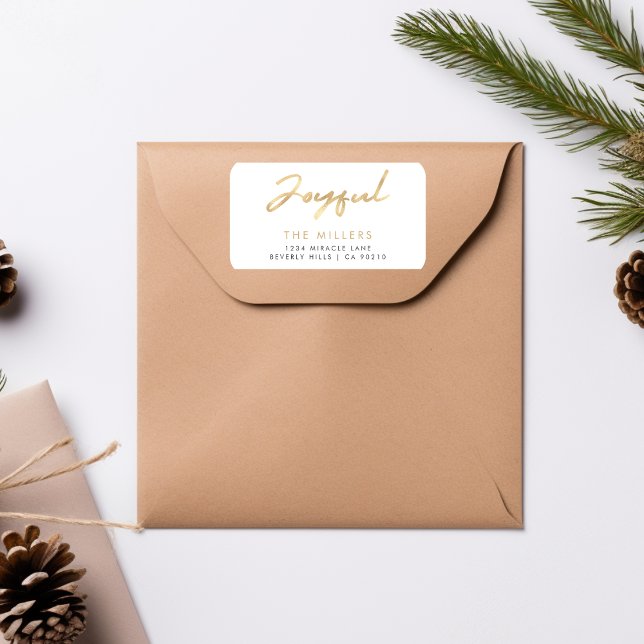 Etiqueta de dirección de retorno elegante de Faux  (Joyful Faux Gold Elegant Return Address Label)