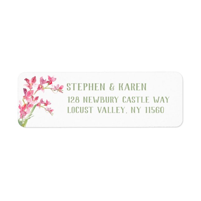 Etiqueta de dirección de retorno elegante de orquí (Frente)