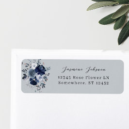 Etiqueta de dirección de retorno floral azul y nav