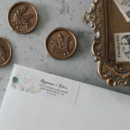 Etiqueta de dirección de retorno floral de oro de 