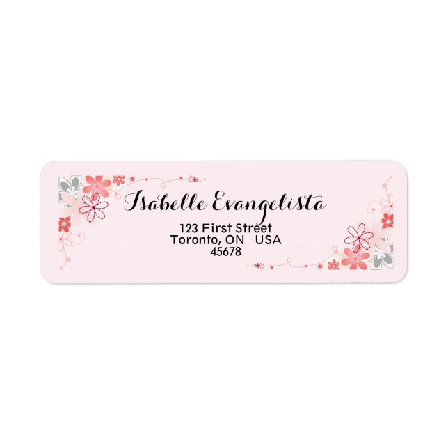 Etiqueta de dirección de retorno floral elegante (Frente)