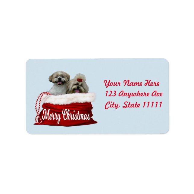 Etiqueta de dirección de Shih Tzu, Navidades (Frente)