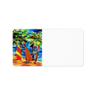 Etiqueta de dirección de surf tropical
