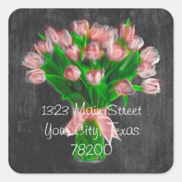 Etiqueta de dirección de tulipanes rosados de cart