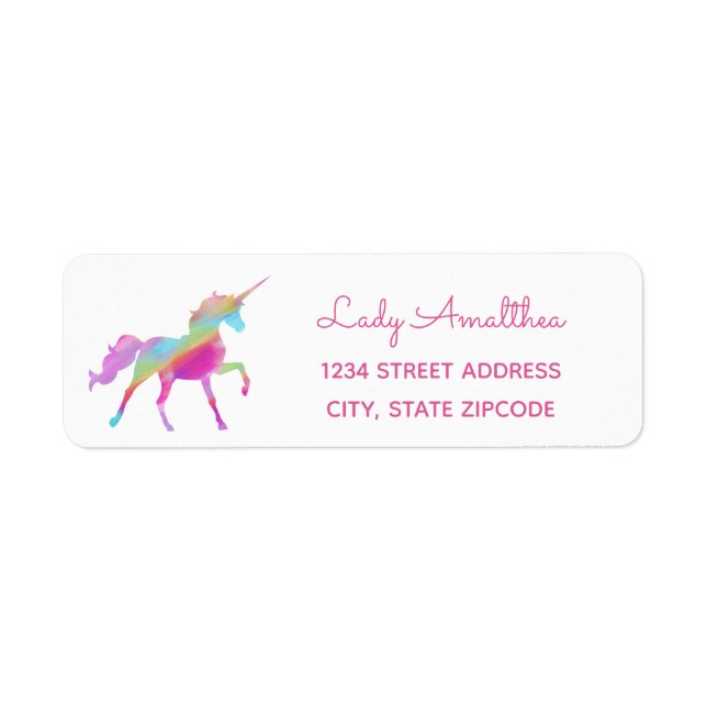 Etiqueta de dirección de unicornio arcoiris (Frente)
