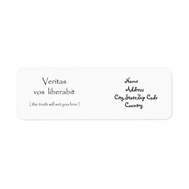 Etiqueta de dirección de Veritas vos liberabit (Frente)