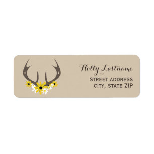 Etiqueta de dirección Deer Antlers + Wildflowers