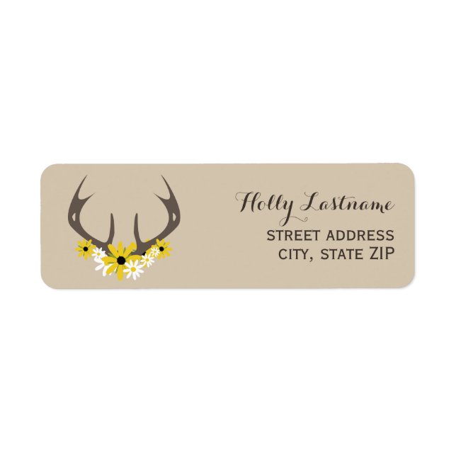 Etiqueta de dirección Deer Antlers + Wildflowers (Frente)