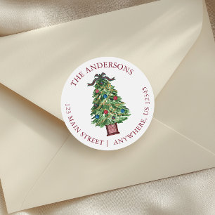 Etiqueta de dirección del árbol de Navidad con laz