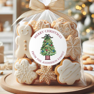 Etiqueta de dirección del árbol de Navidad con laz