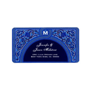 Etiqueta de dirección del Boda de arco floral azul