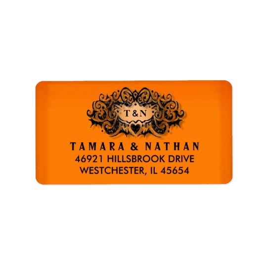 Etiqueta de dirección del boda del naranja y del