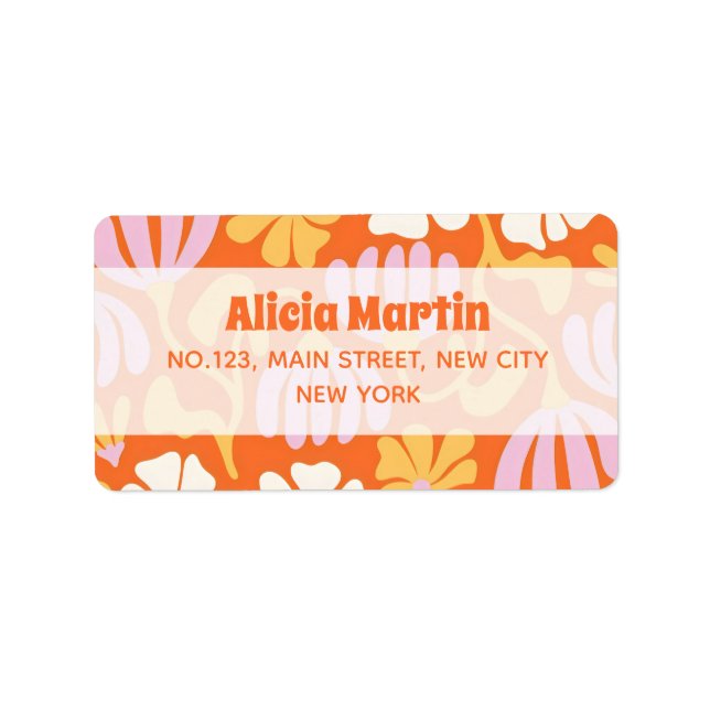 Etiqueta de dirección del Naranja de flores hippie