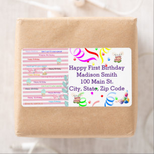 Etiqueta de dirección del pastel de feliz cumpleañ