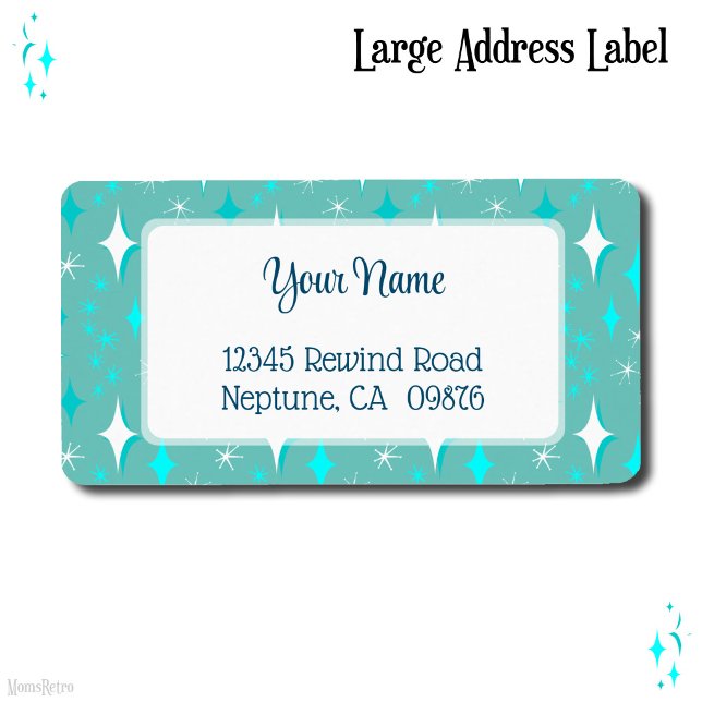 Etiqueta de dirección editable de estrellas Verde  (Teal and white stars large address label)