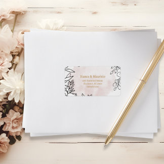 Etiqueta de dirección elegante con acuarela rosada