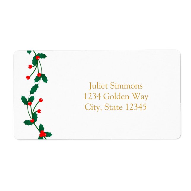 Etiqueta de dirección elegante de navidades Holly  (Frente)