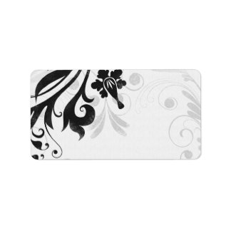 Etiqueta de dirección en blanco y negro Boda flora