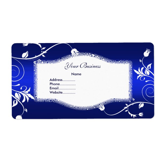 Etiqueta de dirección floral azul blanco (Frente)