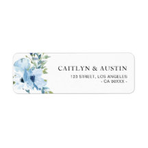 etiqueta de dirección floral azul claro