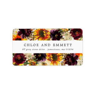 Etiqueta de dirección floral de flor de girasol de