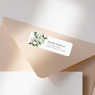 Etiqueta de dirección floral de Magnolia blanca