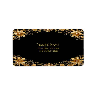 Etiqueta de dirección floral dorada