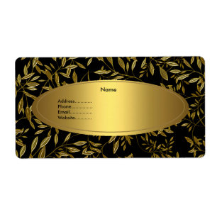 Etiqueta de dirección Floral Oro Negro