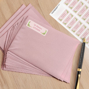 Etiqueta de dirección floral rosa y verde nostálgi