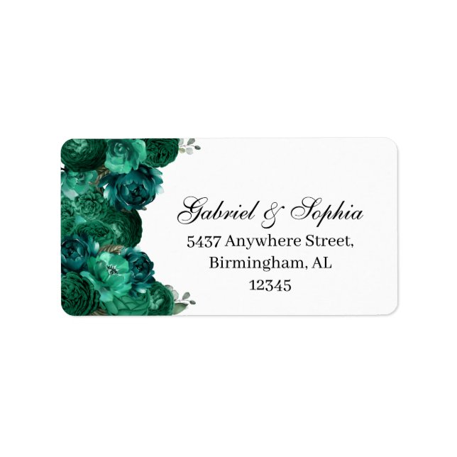 Etiqueta de dirección floral verde esmeralda (Frente)