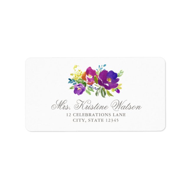 Etiqueta de dirección floral violeta romántica (Frente)
