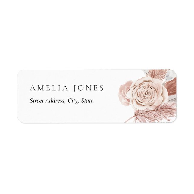 Etiqueta de dirección Flores Boho Blancas Rosa Rub (Frente)