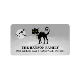 Etiqueta de dirección gris de Halloween - gato