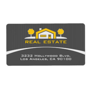 Etiqueta de dirección inmobiliaria elegante y mode