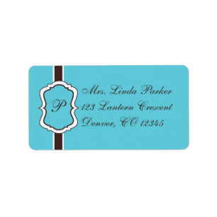 Etiqueta de dirección monogramada Aqua, Brown, Wh