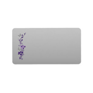 Etiqueta de dirección morada, floral plateada, mar