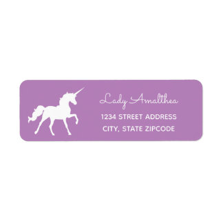 Etiqueta de dirección morada unicornio