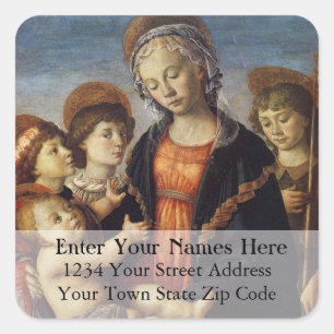 Etiqueta de dirección navideña de Mary y Jesus Vin