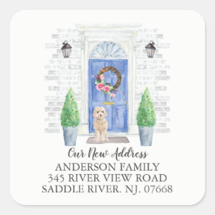 etiqueta de dirección nueva de la puerta azul de l