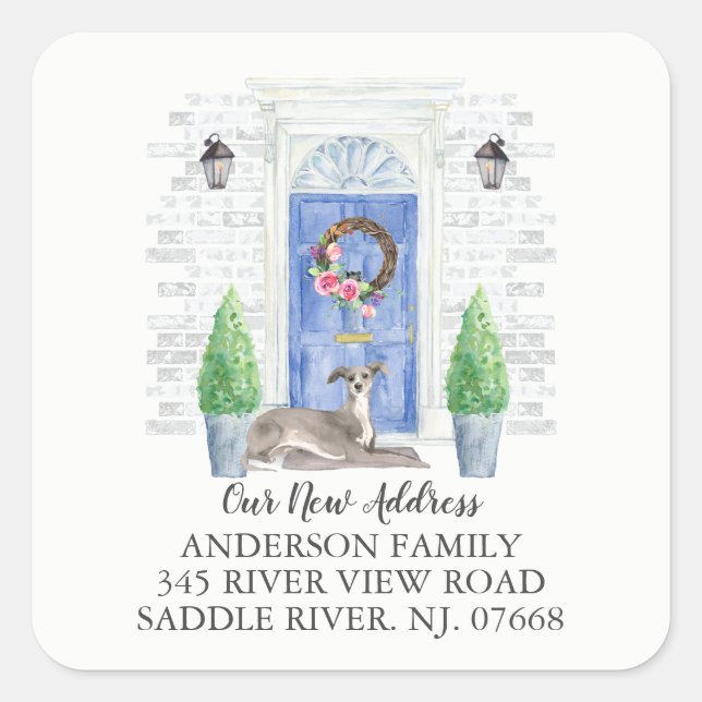 Etiqueta de dirección nueva de la puerta azul grie (Anverso)