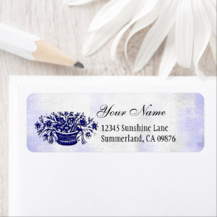 Etiqueta de dirección personalizada de flores azul