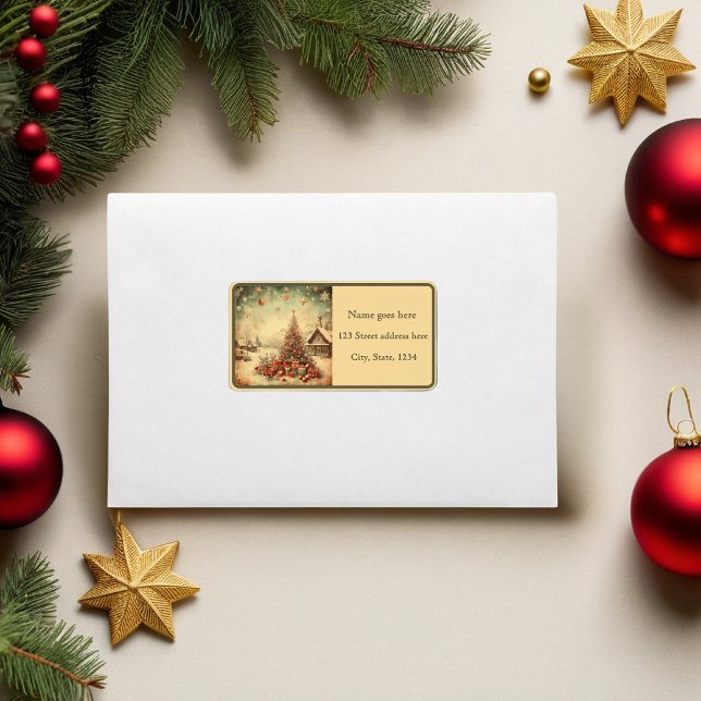 Etiqueta de dirección personalizada del árbol de N (Vintage Christmas tree customized address Label)